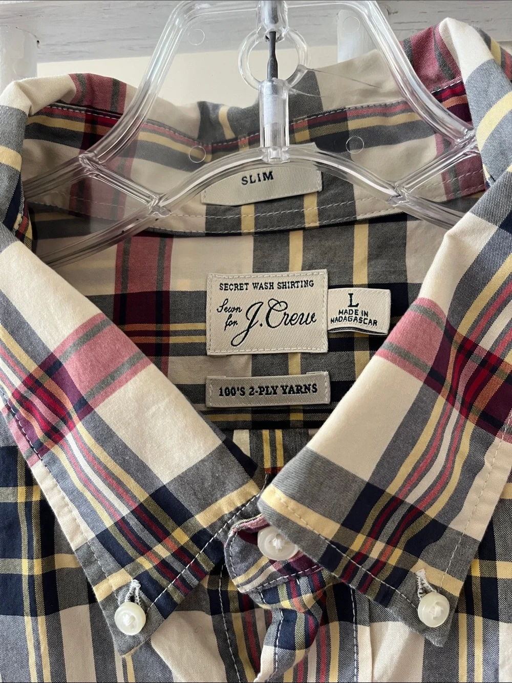 J. Crew Men's Plaid Button-Down Shirt in Cream, Navy & Burgundy